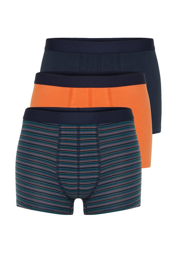 Trendyol Trendyol 3-Piece Orange-Navy Blue Striped-Plain Mix Cotton Boxers