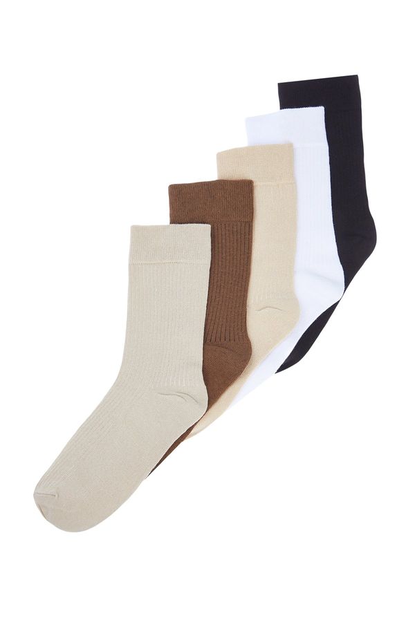 Trendyol Trendyol 5-Pack Multi Color Cotton Textured College-Tennis-Mid-Length Socks