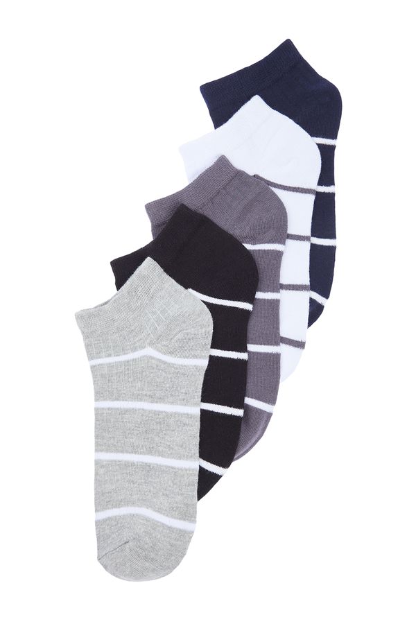 Trendyol Trendyol 5-Pack Multi Color Striped Textured Cotton Booties-Short-Ankle Socks