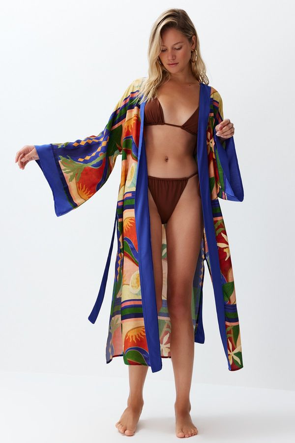 Trendyol Trendyol Abstract Pattern Belted Maxi Woven Kimono & Kaftan