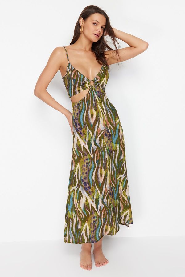 Trendyol Trendyol Abstract Patterned Maxi Woven Cut Out/Window Beach Dress