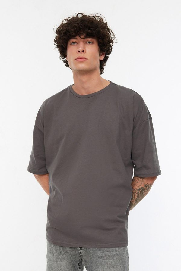 Trendyol Trendyol Anthracite Basic 100% Cotton Oversize/Wide Cut Short Sleeve T-Shirt