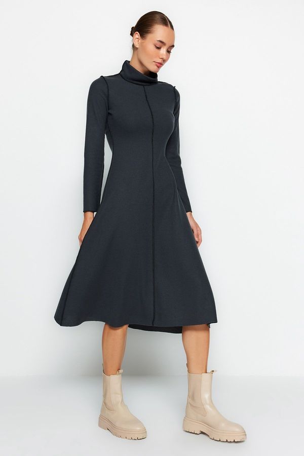 Trendyol Trendyol Anthracite Bedspread Stitch A-Line/Alarm Formal Thessaloniki/Knitwear Look Midi Knitted Dress