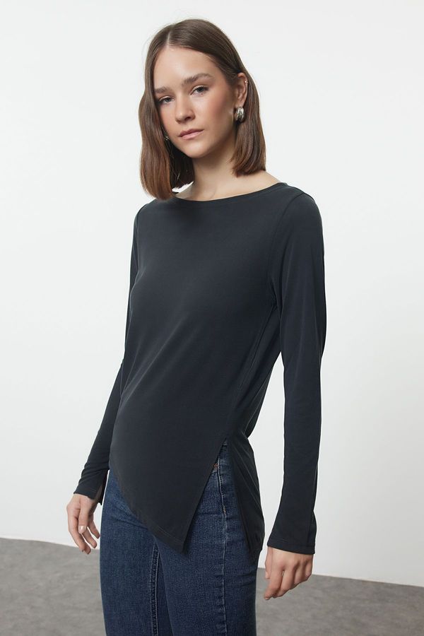 Trendyol Trendyol Anthracite Boat Neck Regular/Normal Fit Knitted Blouse