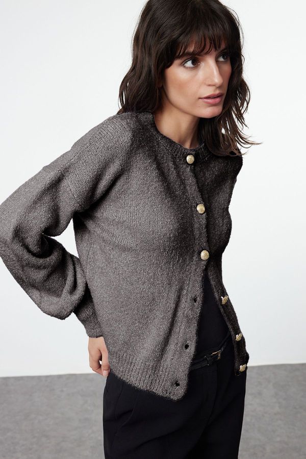 Trendyol Trendyol Anthracite Boucle Knit Cardigan