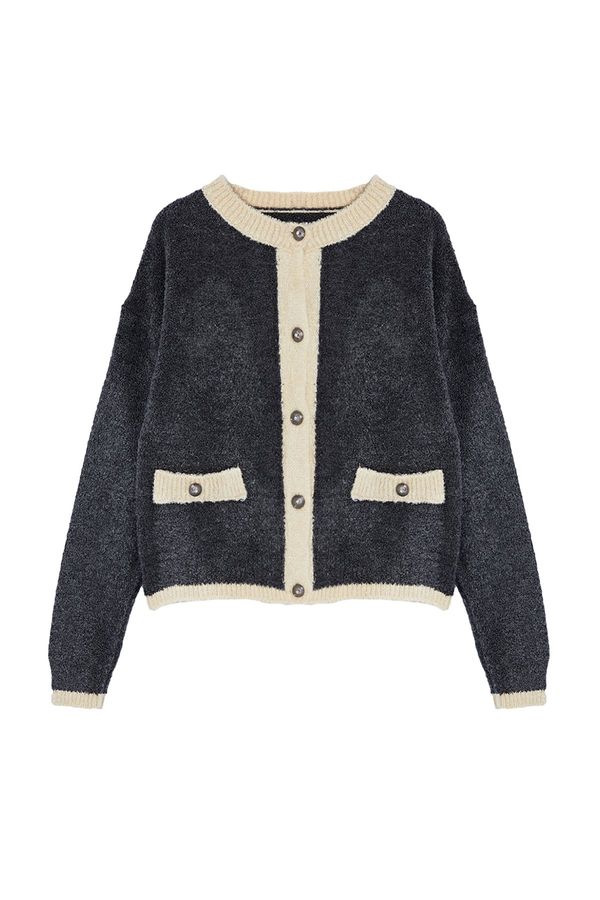 Trendyol Trendyol Anthracite Boucle Thread Knitwear Cardigan