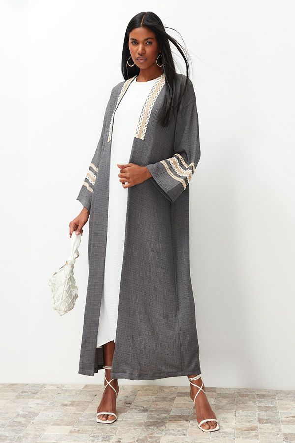 Trendyol Trendyol Anthracite Brode Detail Long Woven Kimono & Kaftan & Abaya