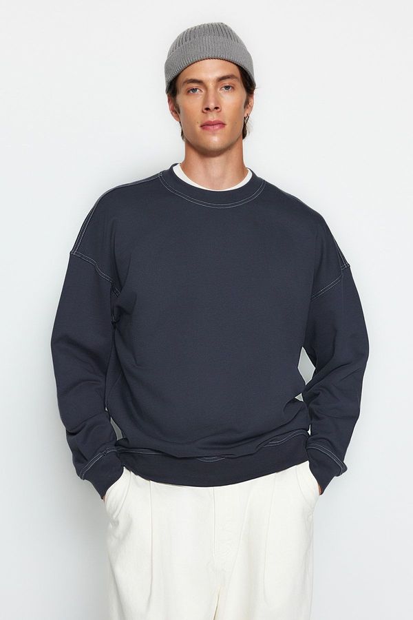 Trendyol Trendyol Anthracite Contrast Stitch Detail Sweatshirt