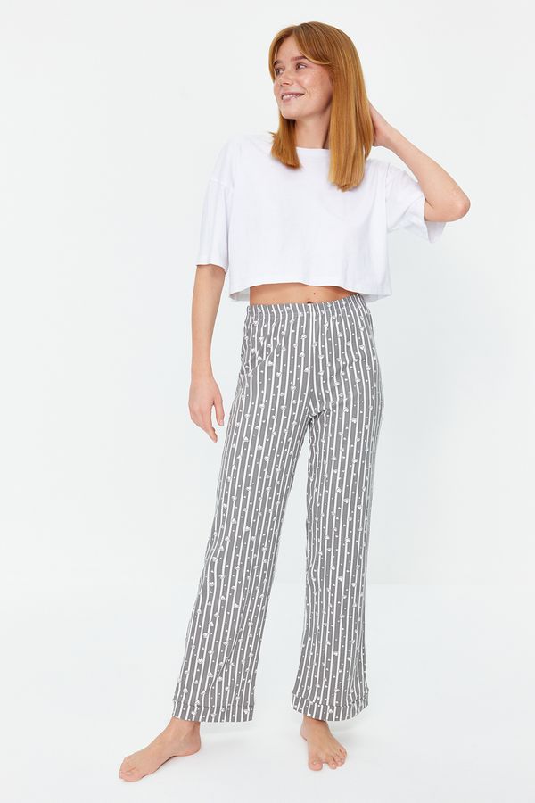 Trendyol Trendyol Anthracite Cotton Striped Knitted Pajama Bottoms