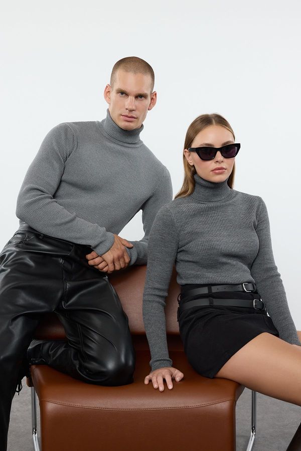 Trendyol Trendyol Anthracite Couple Basic Turtleneck Knit Sweater