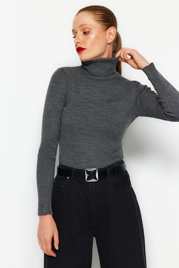 Trendyol Trendyol Anthracite Couple Basic Turtleneck Knit Sweater