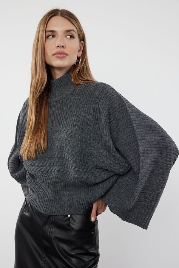 Trendyol Trendyol Anthracite Crop Basic Hair Knitted Sweater