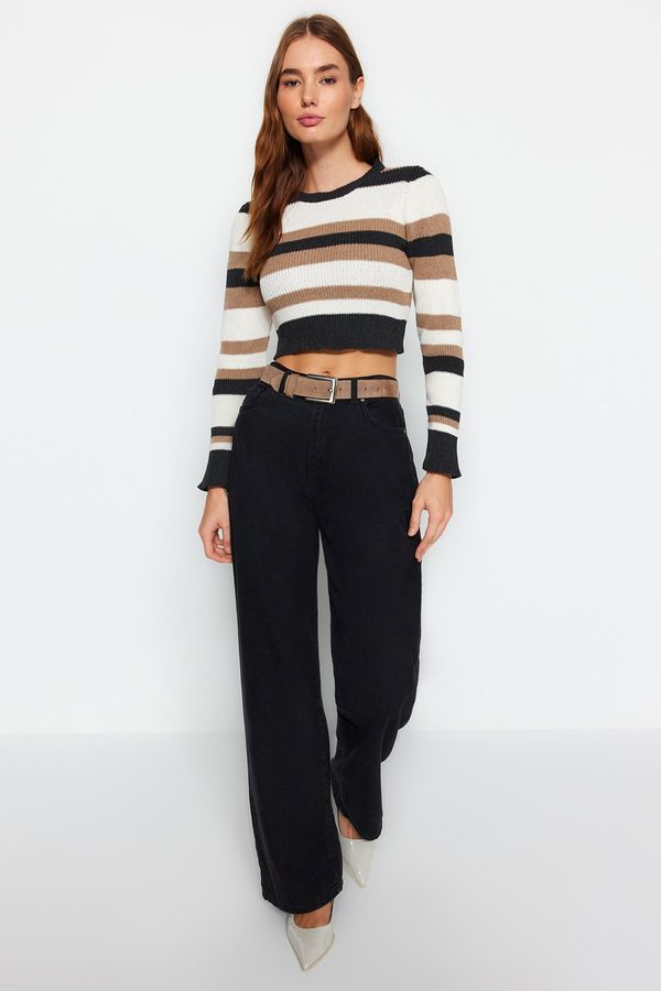 Trendyol Trendyol Anthracite Crop Color Block Knitwear Sweater