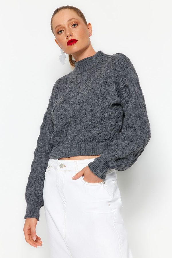 Trendyol Trendyol Anthracite Crop High Neck Knitwear Sweater