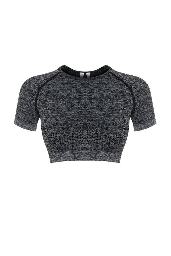 Trendyol Trendyol Anthracite Crop Seamless/Seamless Crew Neck Knitted Sports Top/Blouse