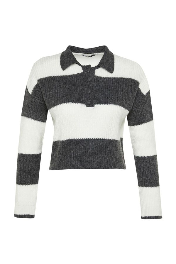 Trendyol Trendyol Anthracite Crop Soft Textured Color Block Knitwear Sweater