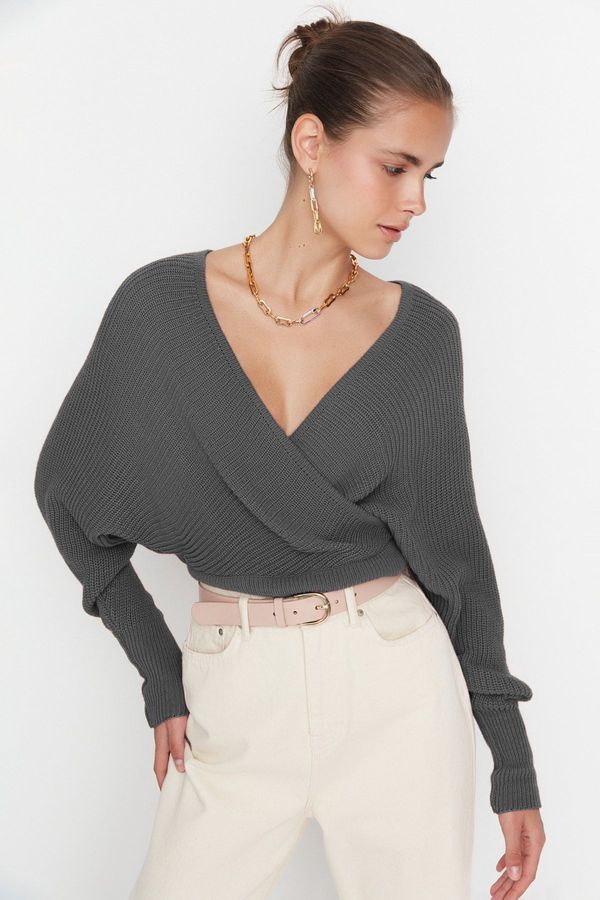 Trendyol Trendyol Anthracite Double Breasted Knitted Sweater