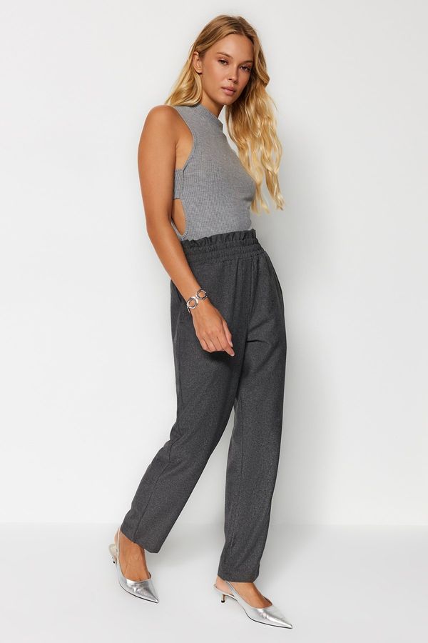 Trendyol Trendyol Anthracite Elastic Waist Slim Leg Woven Trousers