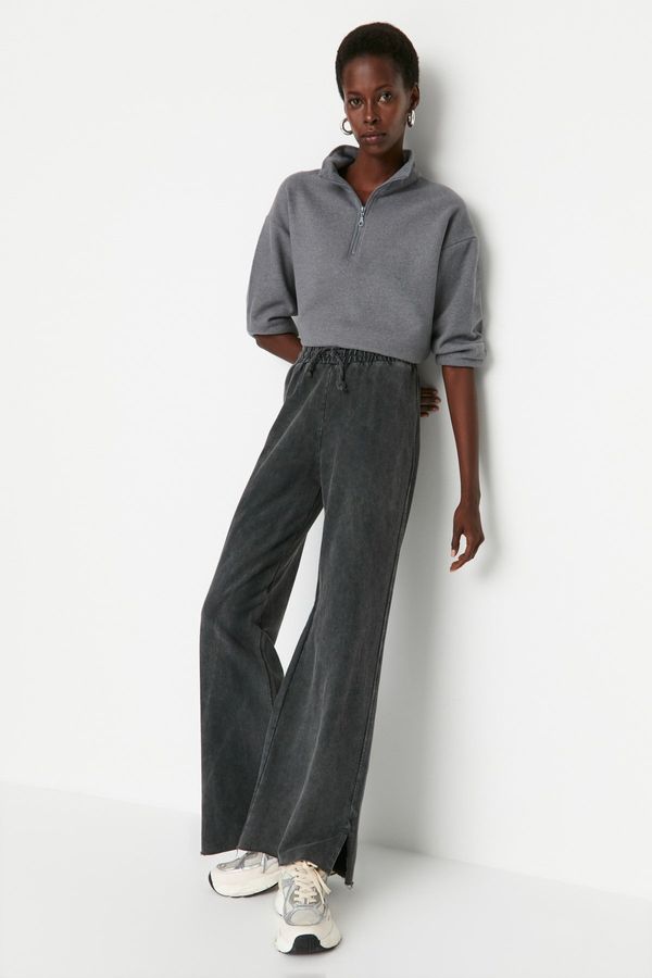 Trendyol Trendyol Anthracite Faded/Faded Effect Wide Leg/Wide Legs Normal Waist Thin, Knitted Sweatpants