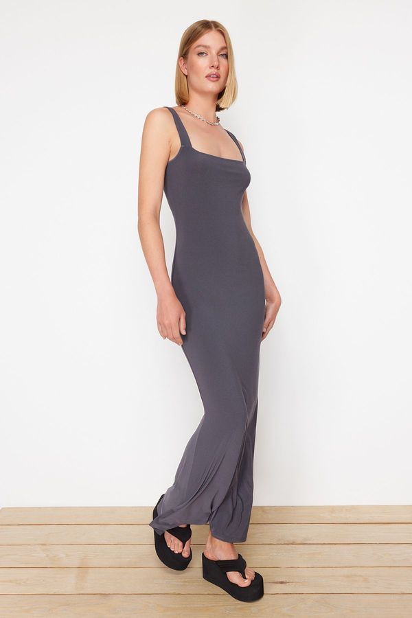 Trendyol Trendyol Anthracite Forehead Strap Fitted/Fitting Flexible Knitted Maxi Pencil Dress