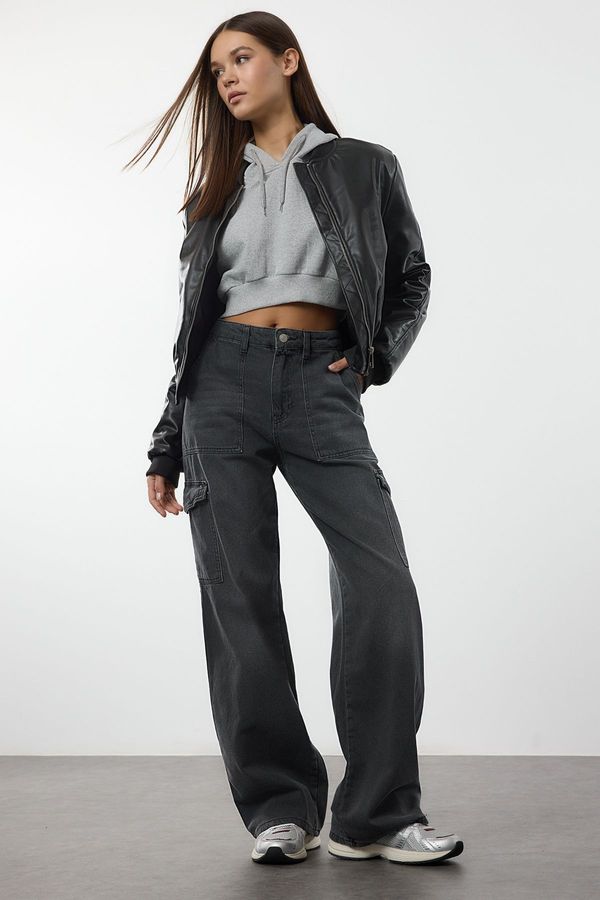 Trendyol Trendyol Anthracite High Waist Wide Leg Jeans