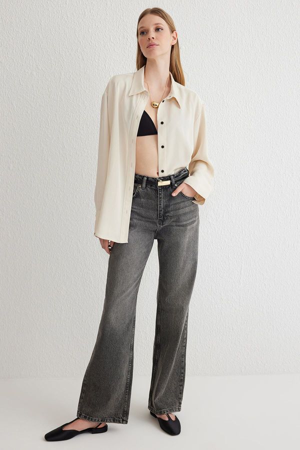 Trendyol Trendyol Anthracite High Waist Wide Leg Jeans