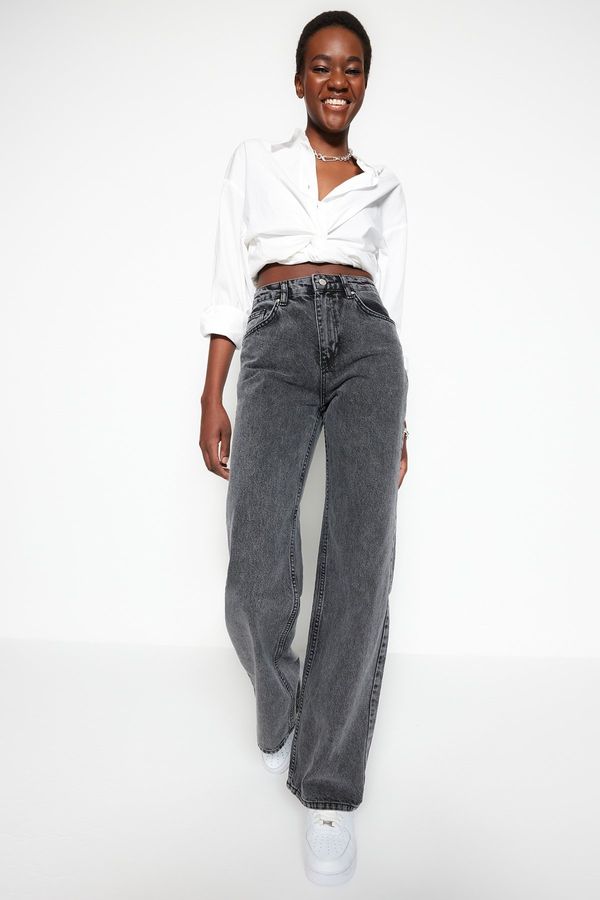 Trendyol Trendyol Anthracite High Waist Wide Leg Jeans