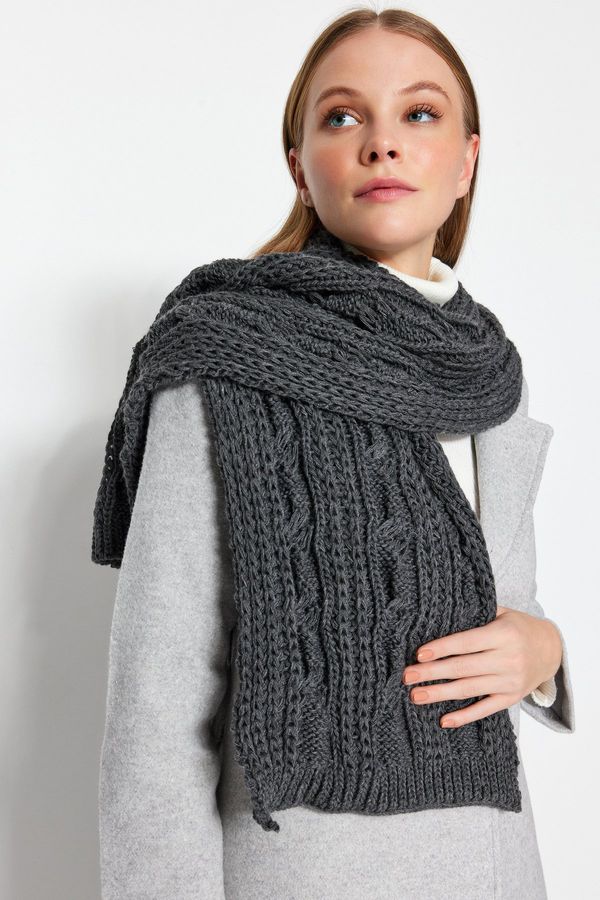 Trendyol Trendyol Anthracite Knit Detailed Knitwear Scarf