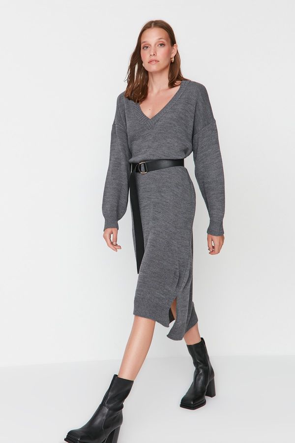 Trendyol Trendyol Anthracite Maxi Knitwear Wide Pattern Dress