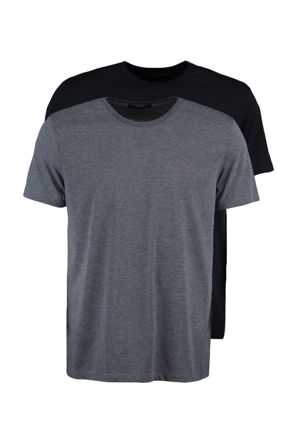 Trendyol Trendyol Anthracite Melange-Black Basic 2-Pack Slim/Slim Cut Crew Neck T-Shirt
