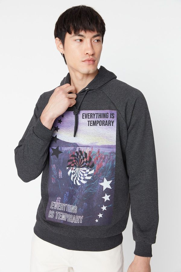 Trendyol Trendyol Anthracite Men's Oversize/Wide-Cut Hoodie Sweatshirt