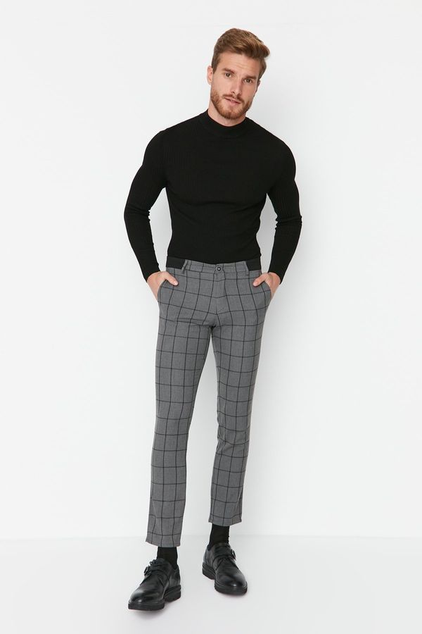 Trendyol Trendyol Anthracite Men's Slim Fit Chino Pockets Plaid Trousers