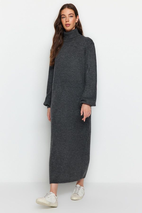 Trendyol Trendyol Anthracite Midi Knitwear Soft Textured Dress