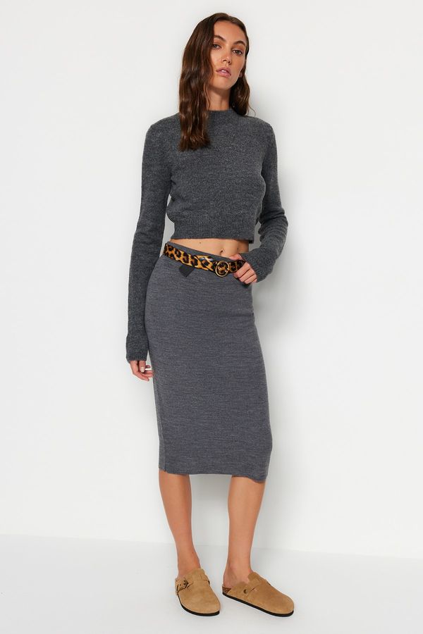 Trendyol Trendyol Anthracite Midi Pencil Knitwear Skirt