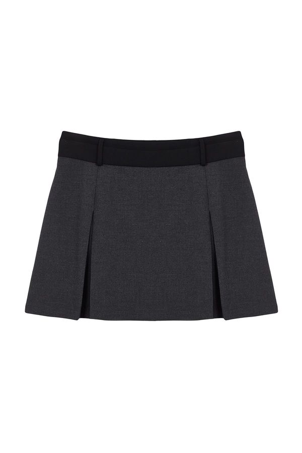 Trendyol Trendyol Anthracite Mini Double Pleated Shorts Skirt