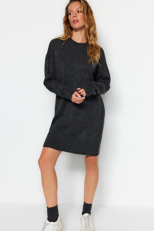 Trendyol Trendyol Anthracite Mini Knitwear Super Wide Pattern Soft Texture Dress