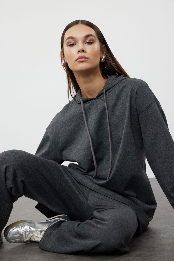 Trendyol Trendyol Anthracite Oversize Basic Hooded Knitted Tracksuit Set