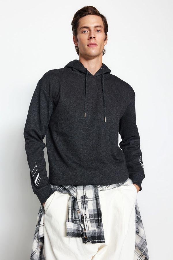 Trendyol Trendyol Anthracite Oversize/Wide Cut Text Printed Inside Polar Fleece/Warm Sweatshirt