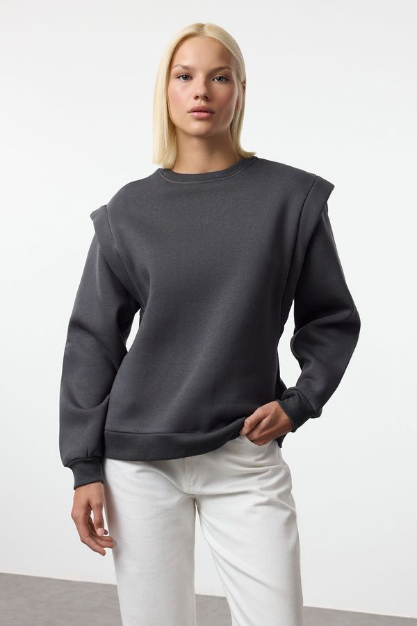 Trendyol Trendyol Anthracite Oversize/Wide Pattern Thick Polar Fleece Knitted Sweatshirt