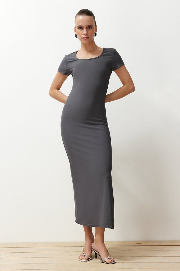 Trendyol Trendyol Anthracite Plain Bodycone Fitted Flexible Ottoman Knitted Maxi Pencil Dress