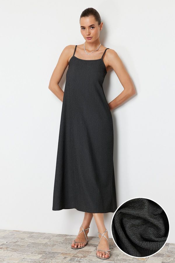 Trendyol Trendyol Anthracite Plain Midi Strappy Shift/Plain Maxi Knit Dress