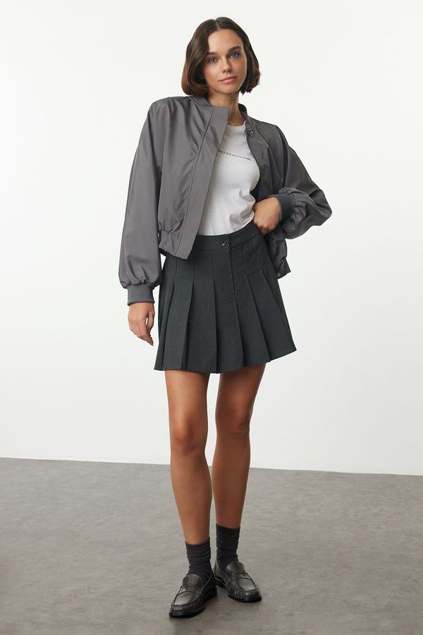 Trendyol Trendyol Anthracite Pleat Detailed Polyviscon Fabric Mini Skirt