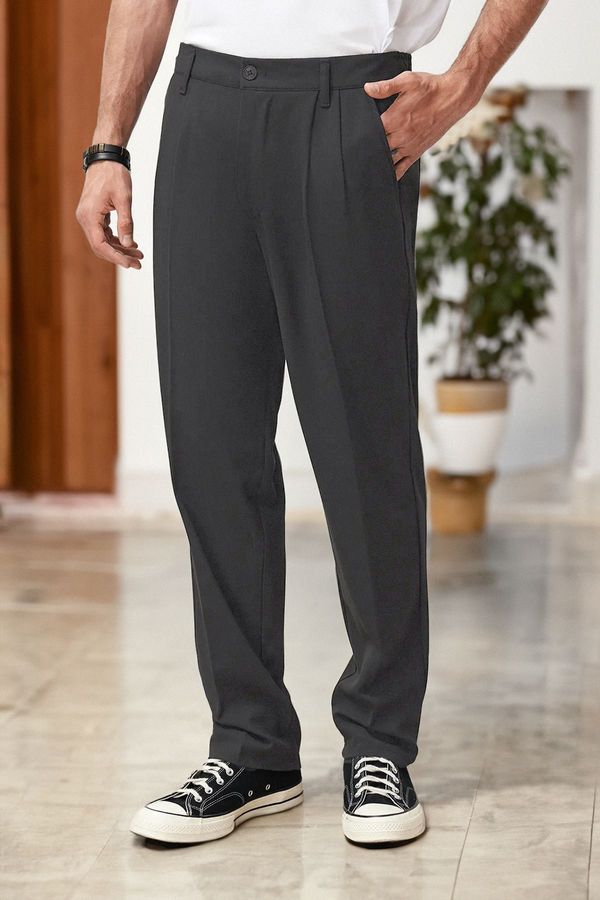 Trendyol Trendyol Anthracite Pleated Classic Baggy Fit Fabric Trousers