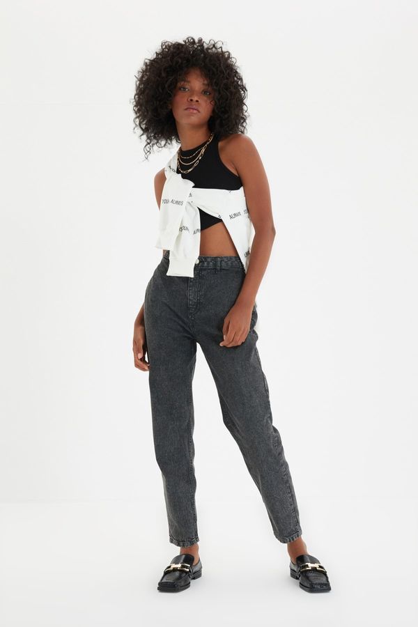 Trendyol Trendyol Anthracite Pocket Detailed High Waist Mom Jeans