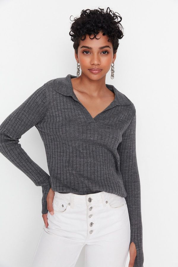 Trendyol Trendyol Anthracite Polo Collar Knitwear Sweater