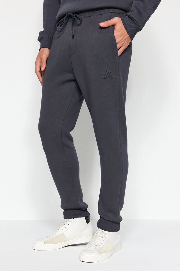 Trendyol Trendyol Anthracite Regular/Normal Cut Letter Embroidered Jogger Sweatpants