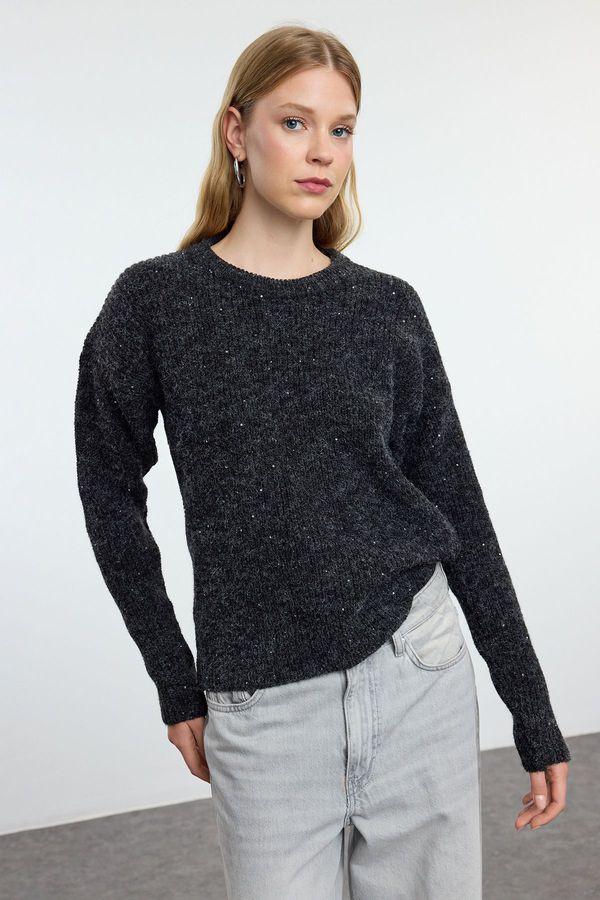 Trendyol Trendyol Anthracite Sequined Soft Texture Knit Sweater