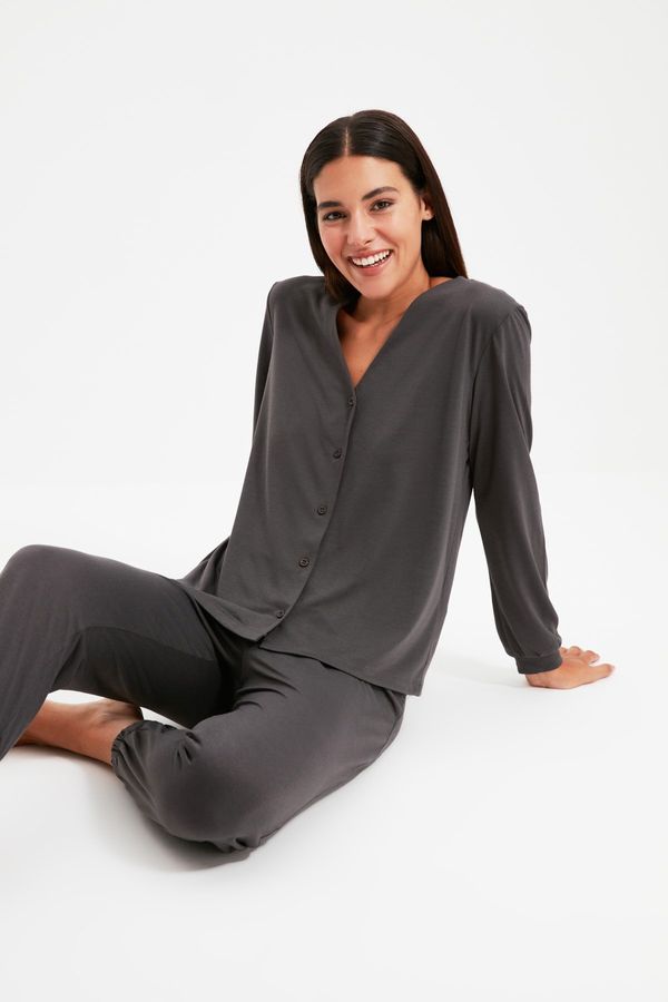 Trendyol Trendyol Anthracite Shirt-Jogger Knitted Pajamas Set