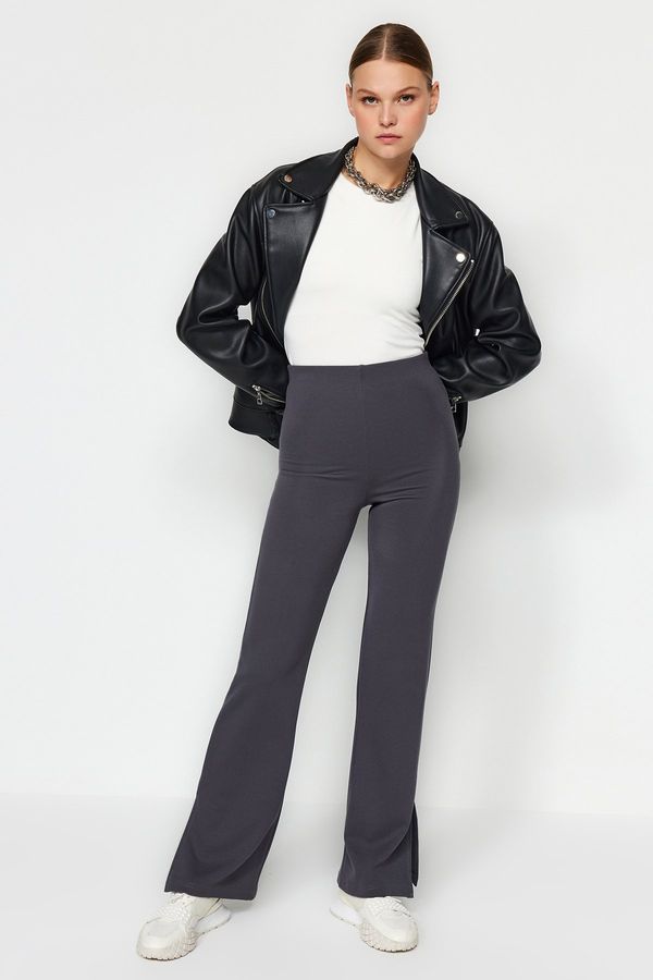 Trendyol Trendyol Anthracite Slits in the Sides Flare/Flare-Flare High Waist Knitted Trousers