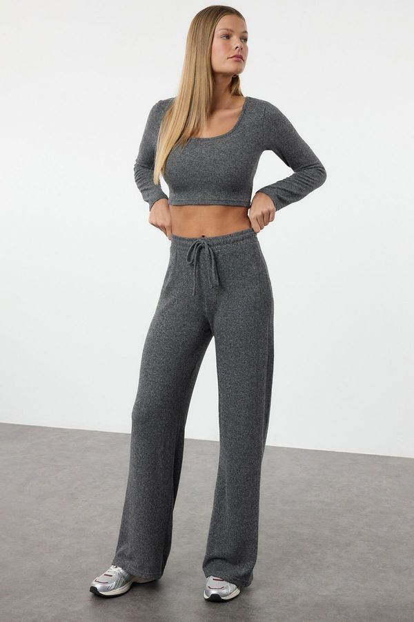 Trendyol Trendyol Anthracite Soft Crop and Wide Leg Knitted Top and Bottom Set